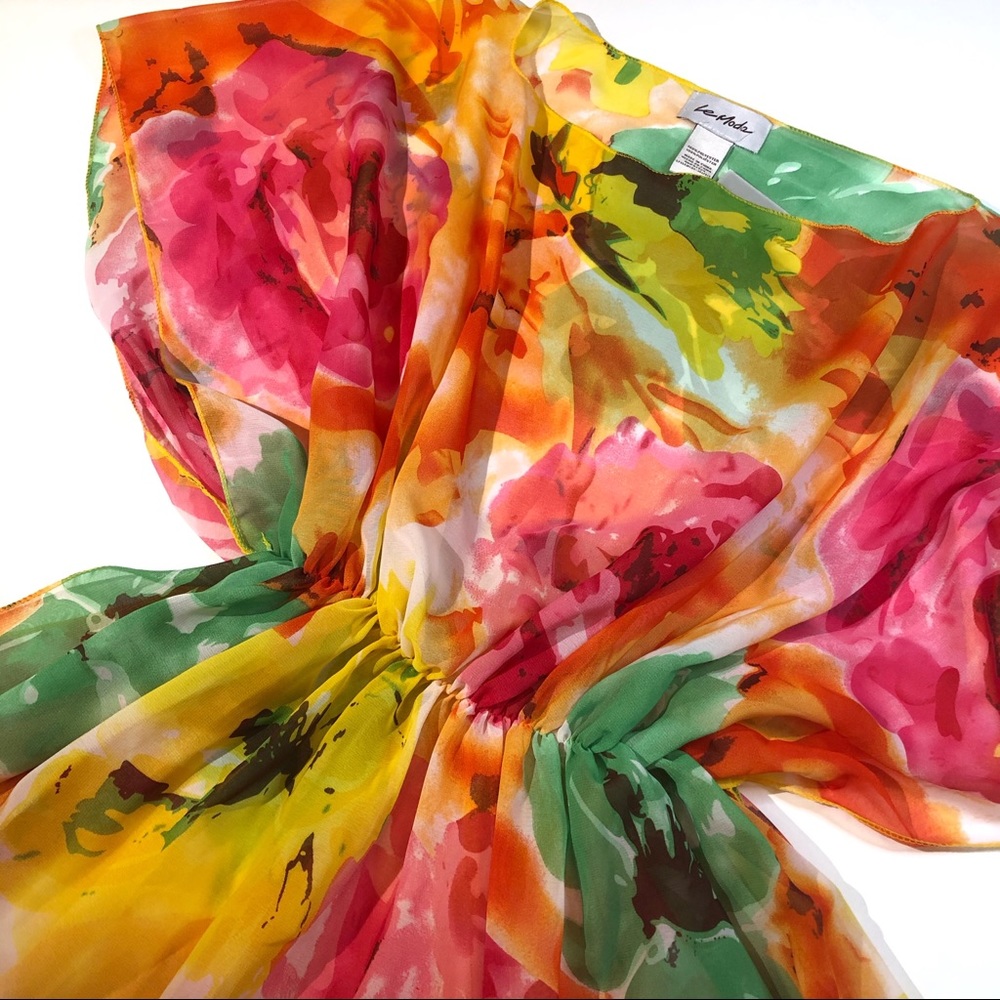 Le Moda Sheer Floral Scarf-Style Top